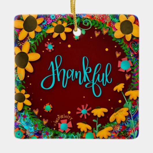 おもしろいフローラ感謝カラフルかわいらし心 セラミックオーナメント (正面)