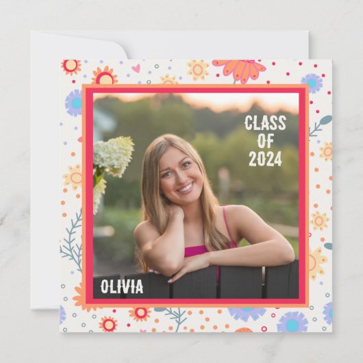 おもしろいフローラ視力卒業写真カスタム撮影 招待状 (裏面)