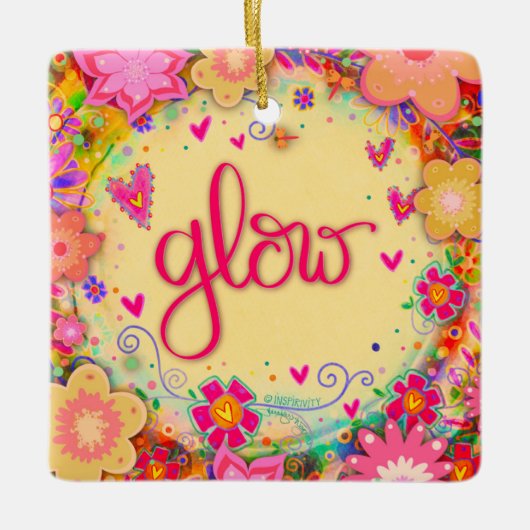 おもしろいフローラ黄色の光の励ましの励まし セラミックオーナメント (正面)