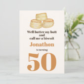 おもしろいフードビスケット引用文50th birthday party 招待状 (スタンド正面)