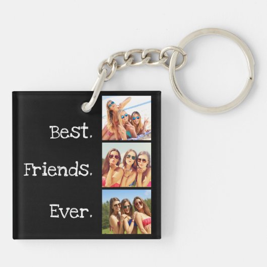 おもしろいフ最高のレンズエバー引用文3フォトコラージュブラック  キーホルダー (裏面)