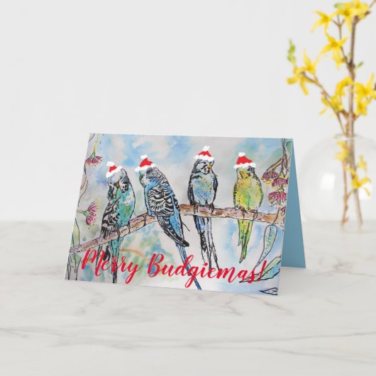 おもしろいブッギーBudggerigarメリークリスマスカード カード (黄色い花)