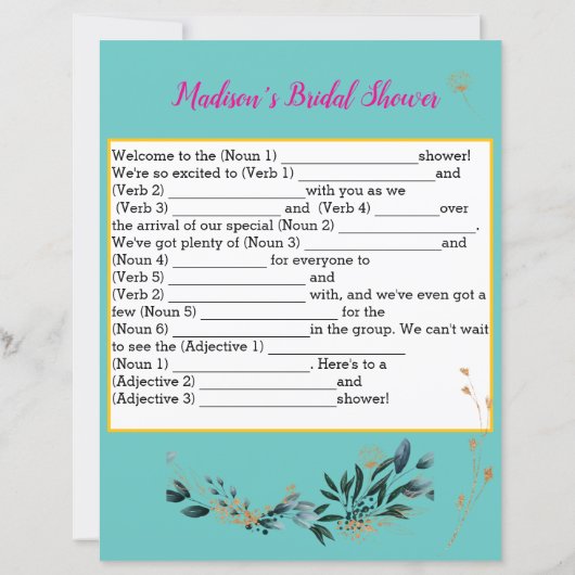 おもしろいブライダルシャワーゲーム🎉 Ad-Lib (裏面)