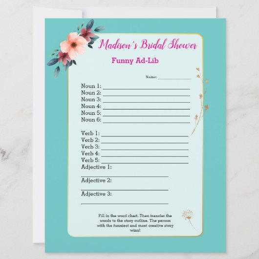 おもしろいブライダルシャワーゲーム🎉 Ad-Lib (正面)