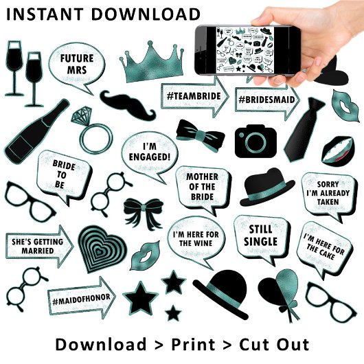 おもしろいブライダルシャワーフォトブースティール（緑がかった色）印刷可能プロップ ポスター