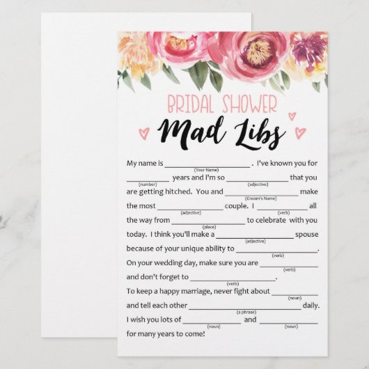 おもしろいブライダルシャワー又はパーティー (正面/裏面)