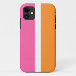 おもしろいブライトお洒落ピンクオレンジホワイトレースストライプズ iPhone 11 ケース