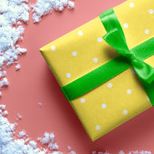 おもしろいブライトイエロー&ホワイト水玉模様パターン ラッピングペーパー