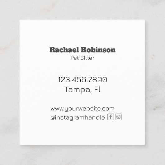 おもしろいブライトカラフルドッグカスタムペットシッター スクエア名刺 (裏面)