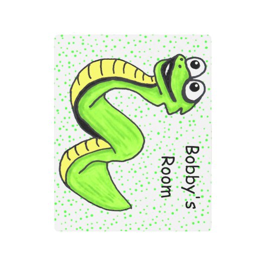 おもしろいブライトグリーンイエローマンガースネーク水玉模様 メタルプリント (正面)