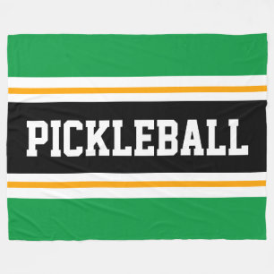 おもしろいブライトグリーンブラックPICKLEBALLレーシングストライプズ フリースブランケット