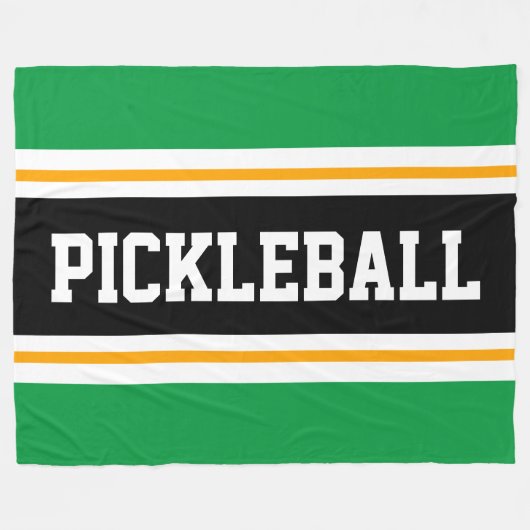 おもしろいブライトグリーンブラックPICKLEBALLレーシングストライプズ フリースブランケット (正面(横))