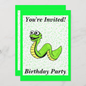 おもしろいブライトグリーン子供の誕生日ヘビ水玉模様 招待状 (正面/裏面)