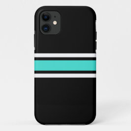 おもしろいブライトターコイズホワイトレーシングストライプズオンブラック iPhone 11 ケース