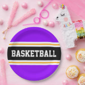 おもしろいブライトパープルブラックイエローバスケットボールストライプ選手 ペーパープレート (パーティー)