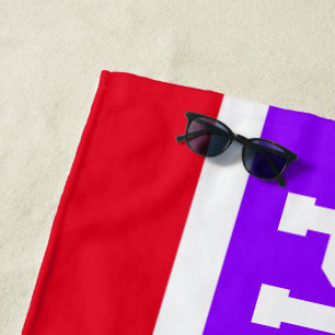 おもしろいブライトパープルレッドPICKLEBALLレースストライプズ ビーチタオル