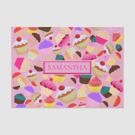おもしろいブライトピンクのカップケーパーソナライズされたキ- 薄葉紙 (正面)