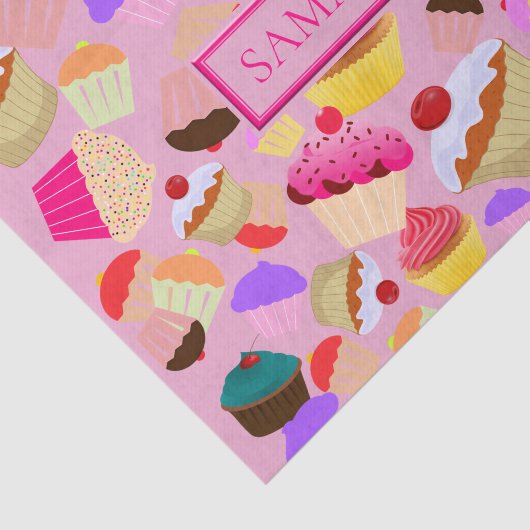 おもしろいブライトピンクのカップケーパーソナライズされたキ- 薄葉紙 (詳細)