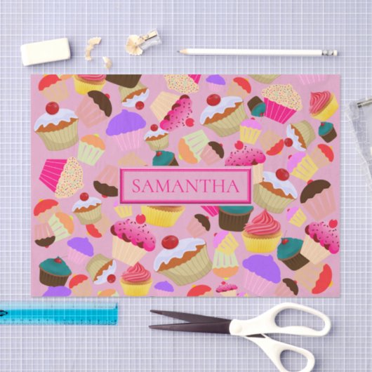 おもしろいブライトピンクのカップケーパーソナライズされたキ- 薄葉紙 (クラフト)