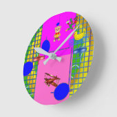 おもしろいブライトピンクブロック金ゴールドリングや輪壁時計 ラウンド壁時計 (傾斜)