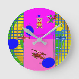 おもしろいブライトピンクブロック金ゴールドリングや輪壁時計 ラウンド壁時計
