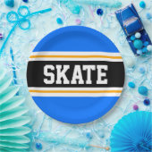 おもしろいブライトブルーブラックイエロースケートレースストライプズ ペーパープレート (パーティー)