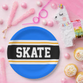 おもしろいブライトブルーブラックイエロースケートレースストライプズ ペーパープレート (パーティー)