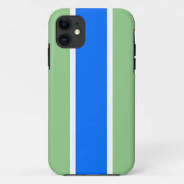 おもしろいブライトブルーホワイトレーシングストライプズオンザージグリーン iPhone 11 ケース