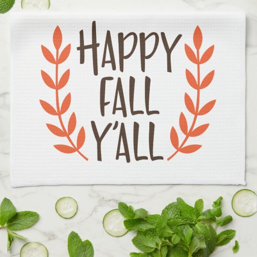 おもしろいブラウンオレンジハッピー秋リーフ キッチンタオル (折り畳み)