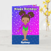 おもしろいブラウンガールズ体操カラーリングページ誕生日 カード (黄色い花)