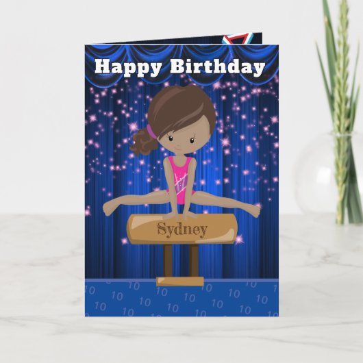 おもしろいブラウンガールズ体操シークレットメッセージ誕生日 カード (正面)