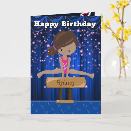 おもしろいブラウンガールズ体操シークレットメッセージ誕生日 カード (黄色い花)