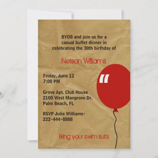 おもしろいブラウンクリンクルド紙誕生日招待状 招待状 (正面)