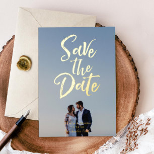 おもしろいブラシ付きフォント写真Save the Date Gold Foil 箔招待状