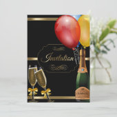 おもしろいブラックおよび金ゴールドパーティーお祝い招待状 招待状 (スタンド正面)