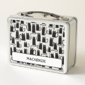 おもしろいブラックキャットパーソナライズされた名前をカスタムする メタルランチボックス (裏面)