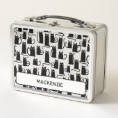 おもしろいブラックキャットパーソナライズされた名前をカスタムする メタルランチボックス (正面)