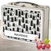 おもしろいブラックキャットパーソナライズされた名前をカスタムする メタルランチボックス