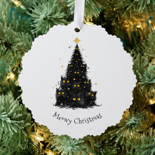 おもしろいブラックキャットマイオウィクリスマスツリー オーナメントカード (インサイチュ (木))