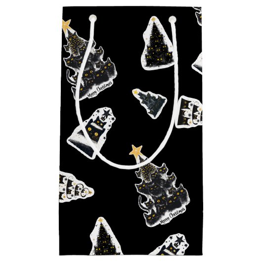 おもしろいブラックキャットマイオウィクリスマスツリー スモールペーパーバッグ (正面)
