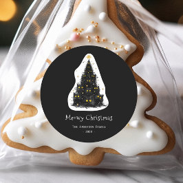 おもしろいブラックキャットマイオウィクリスマスツリー ラウンドシール