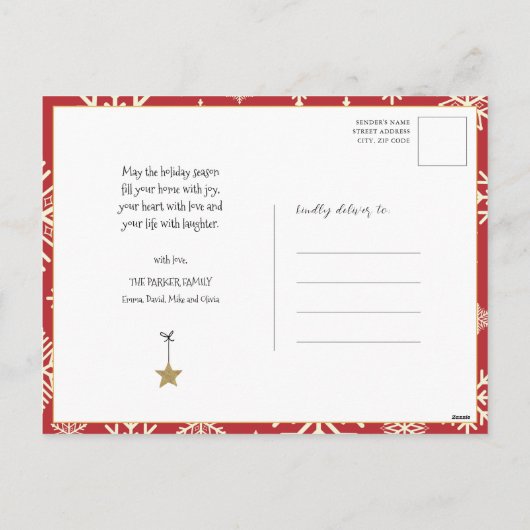 おもしろいブラックスクリプトサンタトナカイ名クリスマス シーズンポストカード (裏面)