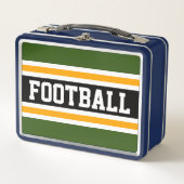 おもしろいブラックフォレストグリーンイエローサッカーストライプ選手 メタルランチボックス (正面)