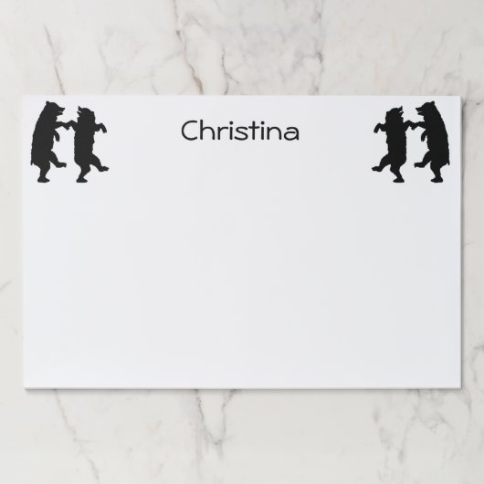 おもしろいブラックベアーシルエット踊りオンホワイト ペーパーパッド (正面)