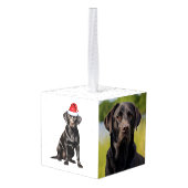 おもしろいブラックラボサンタドッグ2枚の写真クリスマス キューブオーナメント (裏面アングル)