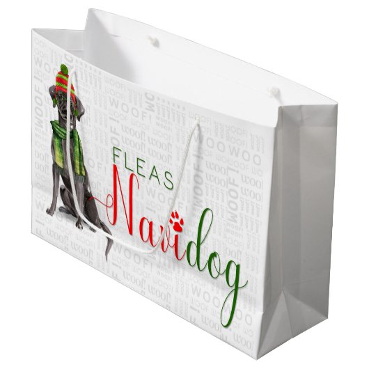 おもしろいブラックラボ付きクリスマスフラスNavidog ラージペーパーバッグ (正面アングル)
