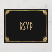おもしろいブラック金ゴールドアールデコ食事オプションウェディングRSVP ポストカード (正面)