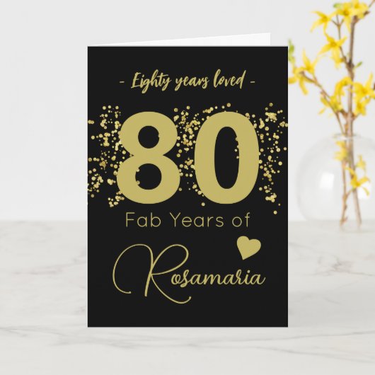 おもしろいブラック金ゴールドグリッター80番目の誕生日カード カード (黄色い花)