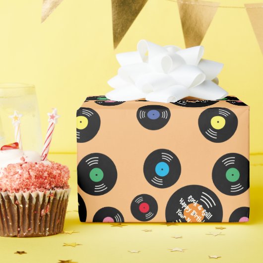 おもしろいブラック・レコード・ロック&転が誕生日 ラッピングペーパー (誕生日パーティー)