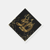 おもしろいブラック&金ゴールド紙吹雪50th誕生日パーティー スタンダードカクテルナプキン (角)